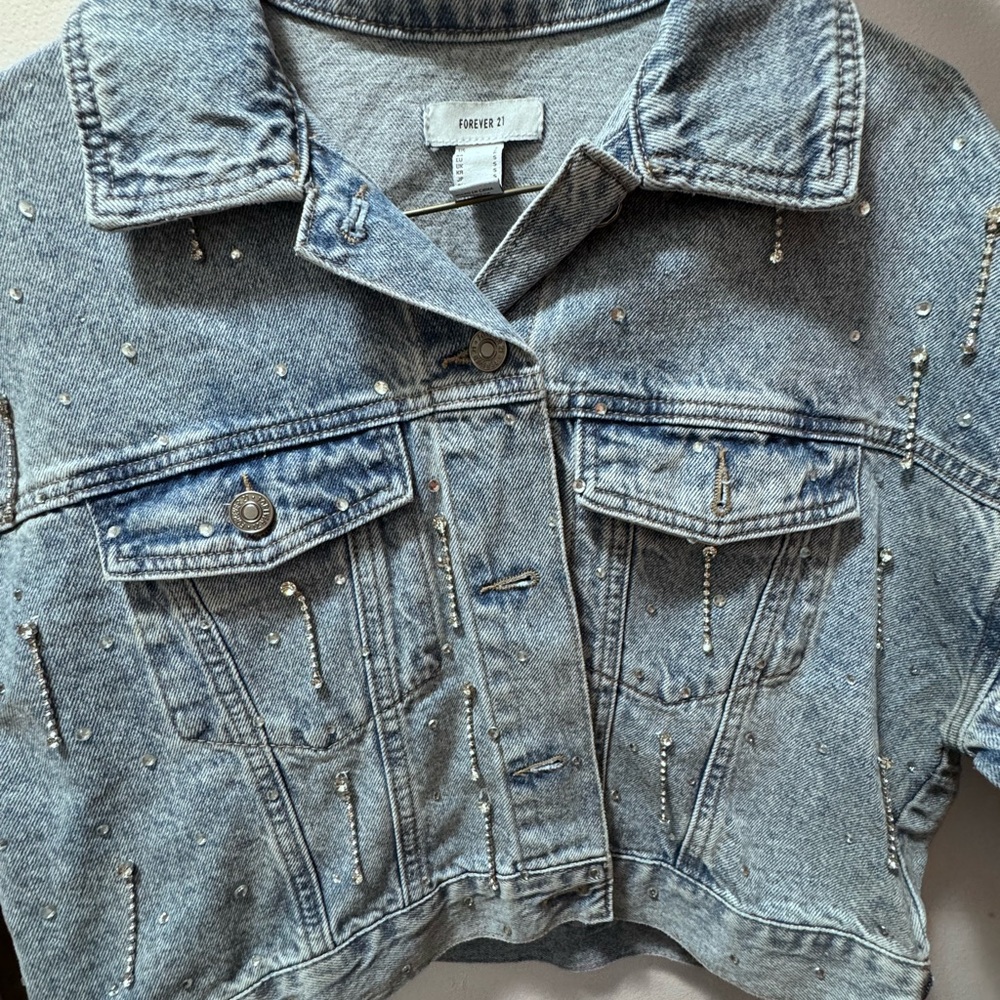 Forever 21 Light Blue Embellished Denim Jacket